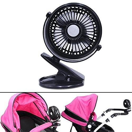 USB Mini Desk Fan,niceEshop(TM) Rechargeable and Adjustable Mini Clip Table Fan with 3 Speed Button Control for Car/Baby Stroller/Office/Home/Camping (Black)