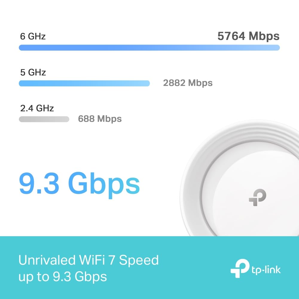 TP-Link Deco BE65(3-pack) BE9300Mbps Tri-Band Whole Home Mesh WiFi 7 System, 2.5G Port, Speeds up to 9214 Mbps, AI-Driven WiFi Booster, Connect Over 200 Devices, Ideal for Gaming&4K, Easy Setup