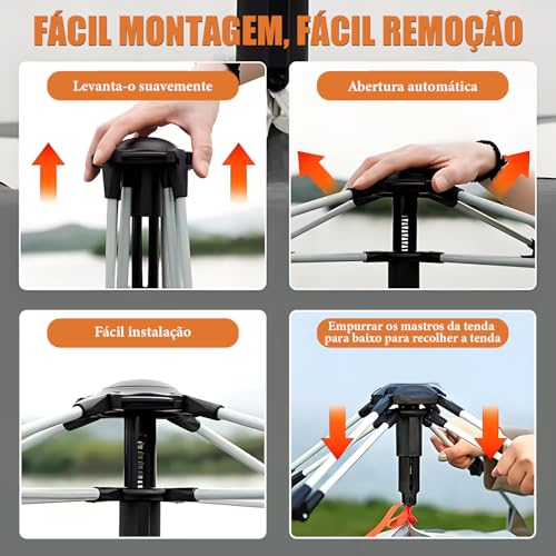Tenda de Camping, 4-6 Pessoas Barraca de Camping Pop-up Automática, com 2 Janelas Mosquiteiro e Foyer Integrado, Barraca de Automática Tenda Dome, 240 x 240 x 155 cm