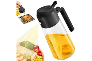 Air Fryer Barbecue Olive Oil Sprayer, 470ml 16oz Two in One Dispenser & Continuous Spray, Blackout Kitchen Cooking Tool Oil D
