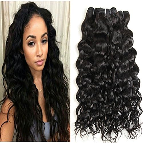 Sakula Brazilian Virgin Remy Water Natural Wave Curly Human Hair Extensions Bundles With 100 Unprocessed Human Hair Weft Weave Natural Black Color (12 14 16 Inch)