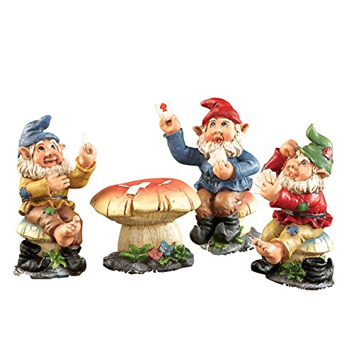 Poker Night Garden Gnome Figurines - 4 PC, Multi-Colored