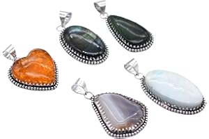 BEADS PLANET JAIPUR 5 PCS Mix Gemstones Ethnic Handmade Pendant Silver Plated Mix Lot PP 21 PP 21
