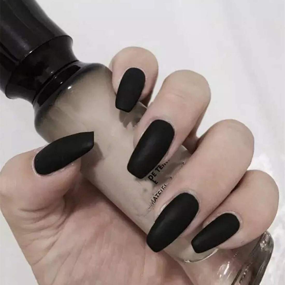 Umillars 24pcs Pure Color Coffin Nails Matte False Gel Nails Art Tips Sets Full Cover Medium False Nails for Ballerina Cosplay Office Lady (Black)… - Image 6