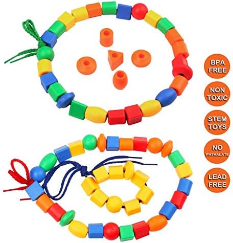 BMTOYS Threading Beads for 5 Year Olds, 70 Stringing Lacing Beads Crafts Toy with Travel Bag - Image 5
