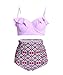 High Waist Floral Purple Bikini Strappy Push Up Underwire Bathing Suit PPTFB4