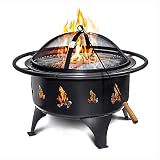 Fire Pits Outdoor Wood Burning - Portable 24" Quick Set Up Weather Resistant Easy to Clean Firepit w/ Grate, Heavy Duty Wood Poker, Fire Screen for Safety