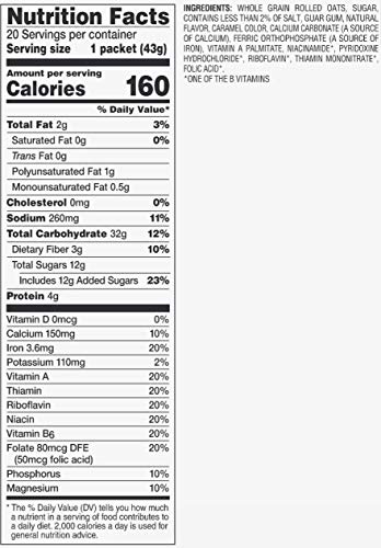 AMAZON BRAND – HAPPY BELLY INSTANT OATMEAL, APPLE & CINNAMON, MAPLE & BROWN SUGAR, 30.33 OZ, 1.51 OUNCE (PACK OF 20)