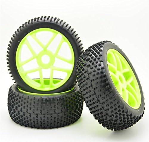 Green RC 1:8 Off-Road Racing Car Rubber Tyre 5 Spoke Tires & Plactic Wheel Rim for HSP Buggy Car Pack of 4 - Image 4