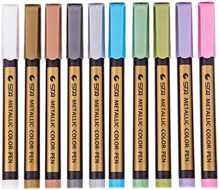 Metallic Pen Marker Metal Art Paint Marker Medium Point Tip For Gift Card Making, Rock Painting, Scrapbooking, DIY Photo Album, Glass, Wood, Crafting, Set of 10 Assorted Colors, Colorsky