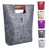 AGAPASS Christian Bible Tote Bag for Men Women, Bible Cover Case Carved Cross Holy Bible Carrying Bag, Leather Tote Church Bible Study Case,Christian Gift, Bible Purse,Dark Grey