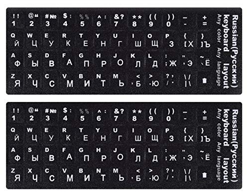 [2PCS Pack] Russian Keyboard Stickers, Computer Keyboard Stickers White Lettering with Black Background for PC Computer Laptop Notebook Desktop (Russian-White)