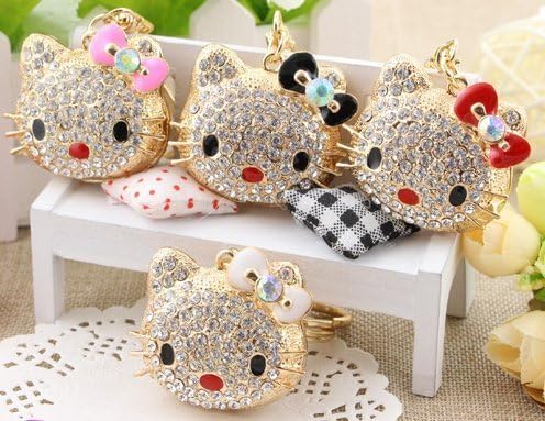 The new high-end fashion and creative keychain key fob attached metal drill small bulk keychain super cat head 4 Set