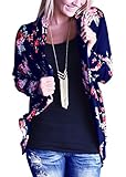 AMiERY Women's Floral Kimono Boyfriend Cardigan Open Front Fall Sweaters S-XXL (XL, Blue)