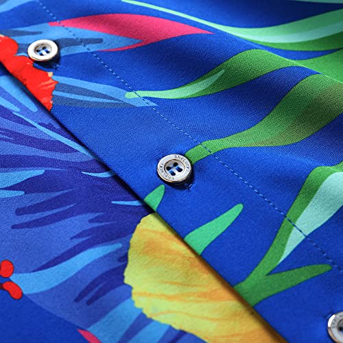 SheLucki Hawaiian Shirt for Men, Unisex Summer Beach Casual Short Sleeve Button Down Shirts, Printed Palmshadow Clothing Pineapple Dark Blue 3XL