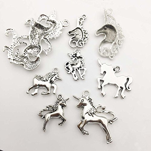 100g Unicorn Charms Collection - Antique Silver Tone Horse Metal Pendants for Jewelry Making DIY Findings (HM124)