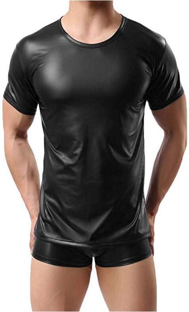 CoolTing Moda Sexy de Cuero de imitación T-Shirt Camisas Hombres Sexy Fitness Tops Gay T-Shirt Tees para Hombre T-Shirt O-Cuello Sexy Hombres Ropa Casual,Black,XXL: Amazon.es: Deportes y aire libre