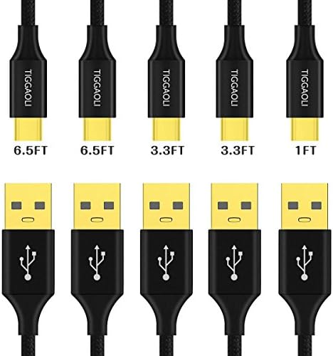 USB Type C Cable, TINGGAOLI USB C to USB A Cable[5PACK-1x1FT, 2x3.3FT, 2x6.5FT] Nylon Braided Fast Charging Cord for Samsung Galaxy Note 8 S8, Pixel 2 XL,LG V30 V20, Nintendo Switch and More(Black)
