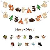Muhuyi Woodland Creatures Banner And Forest Animals Friends Cake Toppers For Birthday Wedding Baby Shower Party Decor