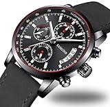 Watches Mens Sports Chronograph Waterproof Analog Quartz Watch with Black Leather Band Fashion Watch