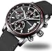 Watches Mens Sports Chronograph Waterproof Analog Quartz Watch with Black Leather Band Fashion Watch Women Watches