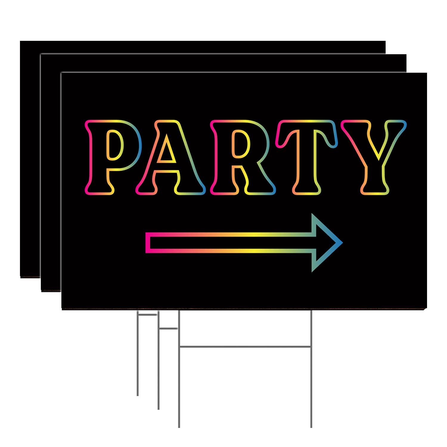 Party This Way Directional Lawn/Yard Sign for Any Occasion Birthday Party Arrow Retro Neon (1-10 Pack) (Pack Of 3)