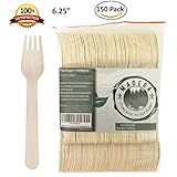 Disposable Wooden Forks/ All Natural, Eco-Friendly Birchwood/ Biodegradable, Compostable Tableware/ Perfect for Parties, BBQ, Weddings, Camping, Picnics/ 150 Pcs 6.25