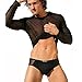 YiZYiF Men's Mesh Sheer T-shirt Top Transparent Long Sleeve Slim Fit Undershirt Black X-Large