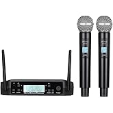 ZRAMO 200-Channel Wireless Microphone System, Dual UHF Metal Cordless Mic Set, Long Distance,Auto Scan Frequency, Use for Karaoke Singing, Family Party,Church(ZM820)