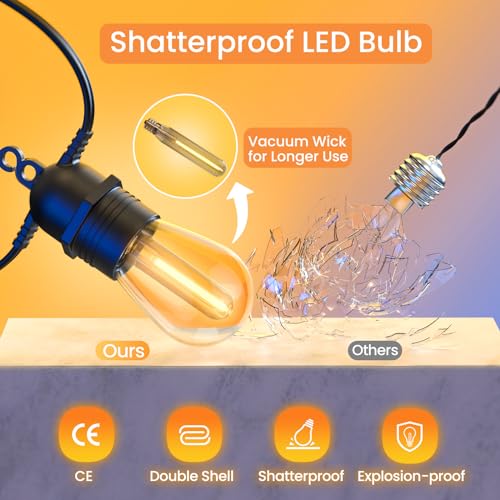 GlobaLink Solar Festoon Lights Outdoor, 10m/36ft S14 Outside Solar Powered Lights for Garden, IP65 Waterproof Solar Outdoor String Lights with 4 Modes, Hanging 10Bulbs Solar Lights for Party Gazebo