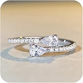 Sdouefos 925 Sterling Silver Women Engagement Ring 14K White Gold Plated Double Stone Ring Emerald & Pear Cut Wedding Eternity Ring Cubic Zirconia Stunning Band Rings Size 8