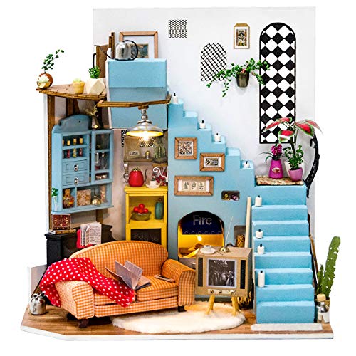 ROBOTIME Dollhouse Miniature DIY House Kit with Furniture Miniature Craft Kits for Adults Model Building Set Birthday Gift