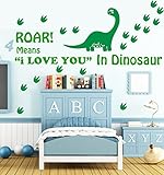 Easma Dinosaur Wall Decals - Roar Means I Love You in Dinosaur and Dinosaur Footprints Vinyl Sticker Boy Bedroom Nursery Wall Art Decals-Green