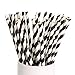 Webake Biodegradable Bulk 144 Halloween Black and White Striped Drinking Straws, Eco Friendly Alternative to Plastic Straws for Party, Cake Pop Sticks