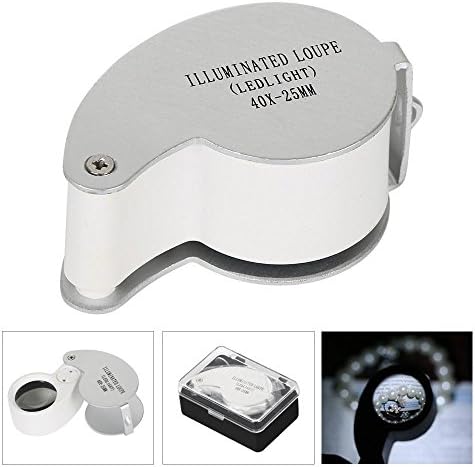 go2buy 40X25mm Illuminated Magnifying Jeweler Eye Jewelry Magnifier Loupe Loop for Gems Stamps Coins (3x Batteries Included)