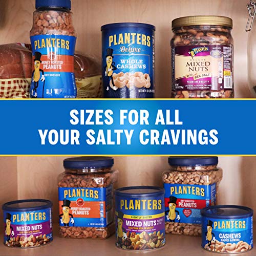 PLANTERS LIGHTLY SALTED MIXED NUTS, 15 OZ CANISTER – LESS THAN 50% PEANUTS BY WEIGHT (BREAK) ALMONDS, CASHEWS, PECANS, BRAZIL NUTS ROASTED IN PEANUT OIL – ON-THE-GO SNACK AND MOVIE SNACK – RESEALABLE CANISTER – KOSHER