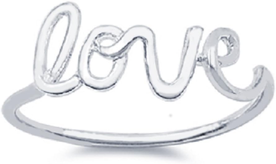 925 Sterling Silver Love in Script Wire Ring (Comes in Colors)