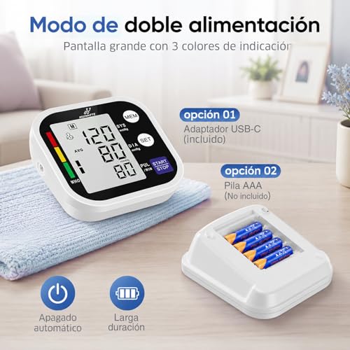 Baumanómetro Digital de Brazo MUINAIFTE (Negro) | Baumanómetro Digital Medidor de Presión Arterial ,Brazalete Ajustable 22-36 cm，Baumanómetro Digital Pantalla LCD Grande