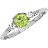 Silvershake Petite Design Round Shape Gemstone Birthstone White Gold Plated or Yellow Gold Plated 925 Sterling Silver Solitaire Promise or Engagement Ring Jewelry for Women