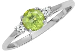 Silvershake Petite Design Round Shape Gemstone Birthstone White Gold Plated or Yellow Gold Plated 925 Sterling Silver Solitaire Promise or Engagement Ring Jewelry for Women