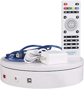 ComXim 360 Degree Photography Turntable for Product Shooting,WiFi and USB Control,7.87 inch,44Lb Capacity,3D Scanning,Control Speed and Direction, Remote Control, Electric Turntable Display Stand