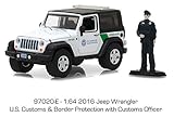 New 1:64 Greenlight Hobby Shop Series 2 Collection - White 2016 Jeep Wrangler US Customs and Border Protection with Officer Figure 