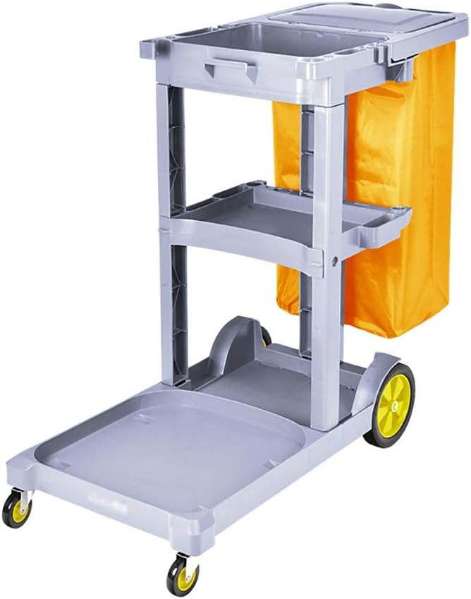 SUBBYE Hotel Commercial Supermarket Housekeeping Janitorial Trolley with Oxford Cloth Bag, ABS Laundry Sorters Cart with Wheels, L 43" × W 20" × H 35", Gray (Color : with Cover)
