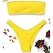 ZAFUL Women's Strapless Ribbed Lace Up High Cut Two Piece Bandeau Bikini Set(Yellow, S)
