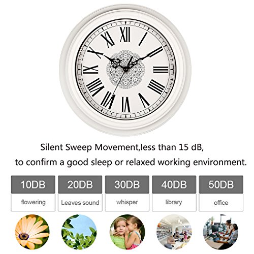 Bien-Zs Silent Non-ticking Round Wall Clocks 12 Inch Decorative Battery Operated Roman Numeral Wall Clock for Home Kitchen Living Room White - Thumbnail 2