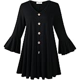 LARACE 3/4 Length Sleeve Plus Size Tops for Women, Women's Tunic Top to Wear with Leggings, V-Neck T-Shirts Fall Clothes
