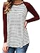 Halife Ladies Striped Long Raglan Sleeves Round Neck Tee Shirt Blouse,A-wine Red,Medium