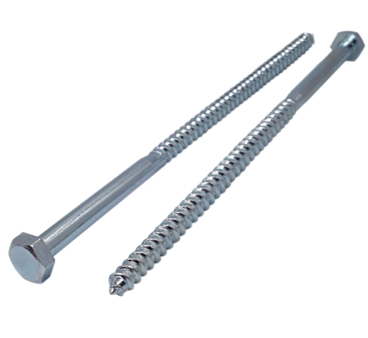 Marcopol (Pack of 2 pcs) DIN 571 Zinc Plated Steel Hexagon Wood Screws M10 x 300 mm, Hex Screw, Lag Bolts, Hex Head, Coach Screws (2, M10 x 300 mm), Silver