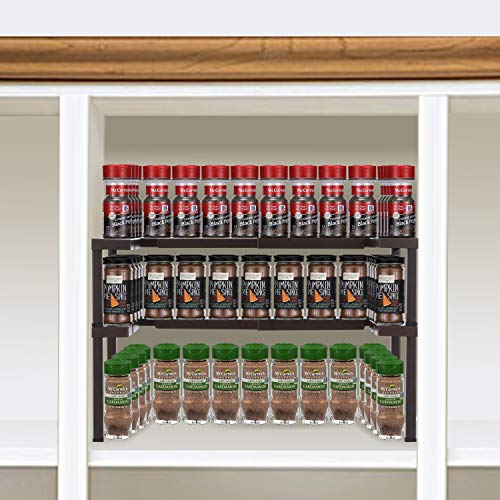 CAXXA Metal Expandable and Stackable Spice Rack,Pantry Kitchen Cabinet Spice Organizer, BRONZE