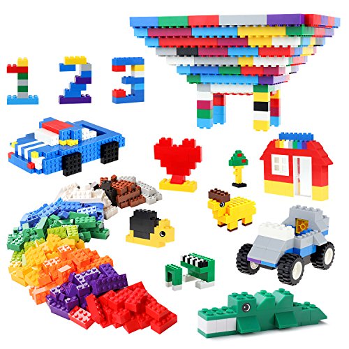 Burgkidz Premium Building Blocks Set: Storage Box with Baseplate Lid | 568-pcs set: 500 bricks/blocks, 14 shapes, 10 colors + wheels/doors/windows. Lid flips to baseplate. Compatible